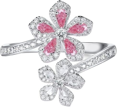 Cherry Blossom Statement Ring for Women Girls Sparkling Crystal CZ Pink Sakura Floral Open Wrap Finger Band Adjustable Engagement Promise Rings Wedding Rings Anniversary Jewelry Gifts in Saudi Arabia