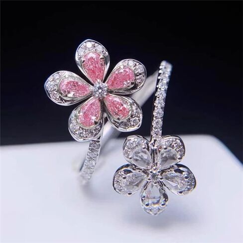 Cherry Blossom Statement Ring for Women Girls Sparkling Crystal CZ Pink Sakura Floral Open Wrap Finger Band Adjustable Engagement Promise Rings Wedding Rings Anniversary Jewelry Gifts in Saudi Arabia
