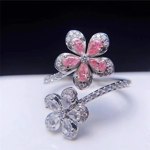 Cherry Blossom Statement Ring for Women Girls Sparkling Crystal CZ Pink Sakura Floral Open Wrap Finger Band Adjustable Engagement Promise Rings Wedding Rings Anniversary Jewelry Gifts in Saudi Arabia
