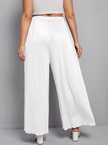 WDIRARA Women's Plus Size Pleated Elastic Waist Wide Leg Casual Long Pants in Saudi Arabia