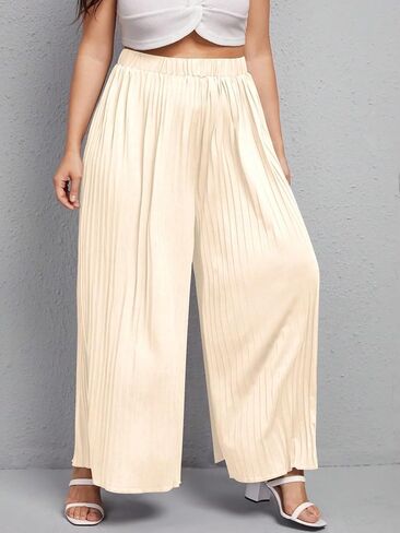WDIRARA Women's Plus Size Pleated Elastic Waist Wide Leg Casual Long Pants in Saudi Arabia
