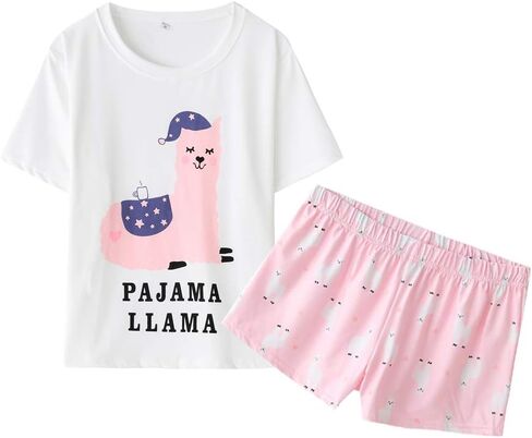 YIJIU Women Short Sleeve Tee and Shorts Pajama Set Cute Alpaca Print Sleepwear in Saudi Arabia
