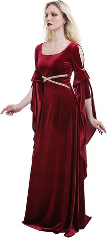 Daizbella القرون الوسطى زي المرأة القرون الوسطى فستان اليدوية الرجعية المخملية مع زينة الدانتيل وأكمام مطوي in Kuwait