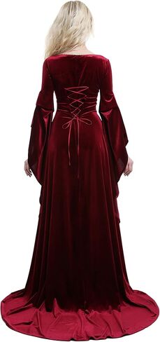 Daizbella القرون الوسطى زي المرأة القرون الوسطى فستان اليدوية الرجعية المخملية مع زينة الدانتيل وأكمام مطوي in Kuwait