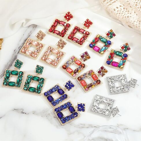 ATIMIGO Rhinestone Square Dangle Earrings Trendy Crystal Geometric Drop Statement Earrings hypoallergenic for Women in Kuwait