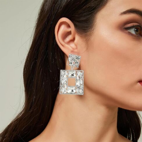 ATIMIGO Rhinestone Square Dangle Earrings Trendy Crystal Geometric Drop Statement Earrings hypoallergenic for Women in Kuwait