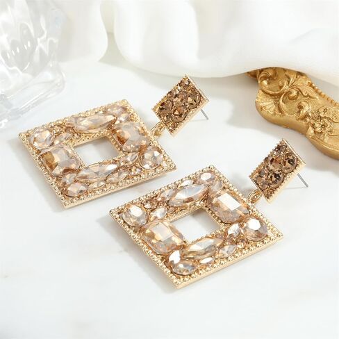 أقراط متدلية مربعة من حجر الراين من ATIMIGO أقراط متدلية هندسية كريستالية عصرية لا تسبب الحساسية للنساء in Kuwait