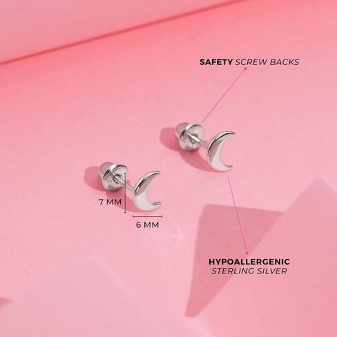 925 Sterling Silver Polished Crescent Moon Screw Back Earring For Little Girls & Preteens - Beautiful Crescent Shaped Girl Earrings - Adorable Celestial Young Girl Earrings in Saudi Arabia