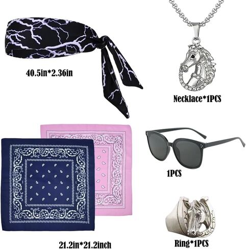 مجموعة أزياء رجالية من SHDIEHJFMLDH مكونة من 6 قطع من عصابة الرأس البرق، مع قلادة حصان ونظارات شمسية سوداء لحفلات الأفلام التنكرية للرجال in Kuwait