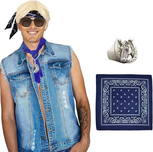 مجموعة أزياء رجالية من SHDIEHJFMLDH مكونة من 6 قطع من عصابة الرأس البرق، مع قلادة حصان ونظارات شمسية سوداء لحفلات الأفلام التنكرية للرجال in Kuwait