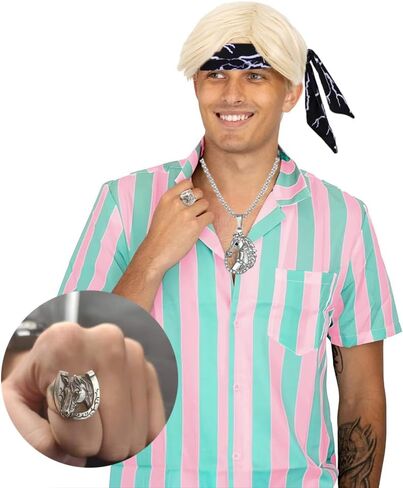 مجموعة أزياء رجالية من SHDIEHJFMLDH مكونة من 6 قطع من عصابة الرأس البرق، مع قلادة حصان ونظارات شمسية سوداء لحفلات الأفلام التنكرية للرجال in Kuwait