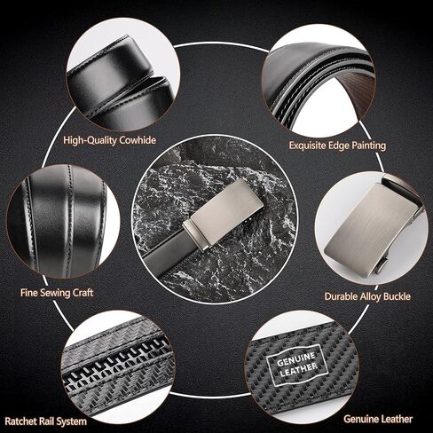 حزام جلدي للرجال من SUNYA، أحزمة سقاطة للرجال، حزام عريض 35 مم مع نقرة منزلق. حزام فستان رجالي باللون الأسود والبني الكاجوال in Kuwait