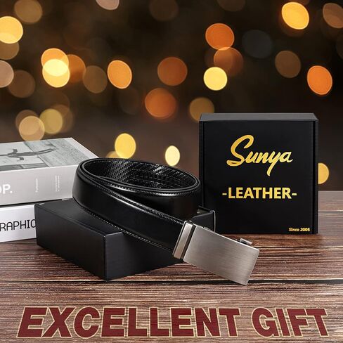 حزام جلدي للرجال من SUNYA، أحزمة سقاطة للرجال، حزام عريض 35 مم مع نقرة منزلق. حزام فستان رجالي باللون الأسود والبني الكاجوال in Kuwait