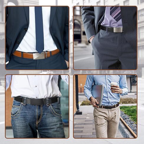 حزام جلدي للرجال من SUNYA، أحزمة سقاطة للرجال، حزام عريض 35 مم مع نقرة منزلق. حزام فستان رجالي باللون الأسود والبني الكاجوال in Kuwait