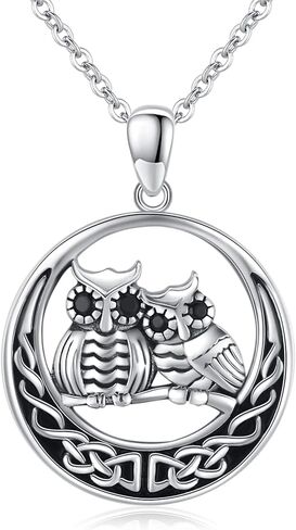 تشينجهونج قلادة بومة من الفضة الاسترليني عيار 925 مع عقدة سلتيك وقمر مع حجر القمر لطيف على شكل بومة حيوان هدية مجوهرات لعيد الحب, فضة استرلينية, فضة استرليني 925 in Kuwait