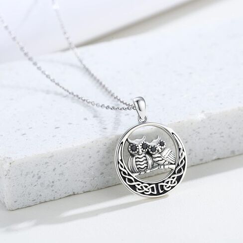 تشينجهونج قلادة بومة من الفضة الاسترليني عيار 925 مع عقدة سلتيك وقمر مع حجر القمر لطيف على شكل بومة حيوان هدية مجوهرات لعيد الحب, فضة استرلينية, فضة استرليني 925 in Kuwait