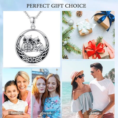 تشينجهونج قلادة بومة من الفضة الاسترليني عيار 925 مع عقدة سلتيك وقمر مع حجر القمر لطيف على شكل بومة حيوان هدية مجوهرات لعيد الحب, فضة استرلينية, فضة استرليني 925 in Kuwait