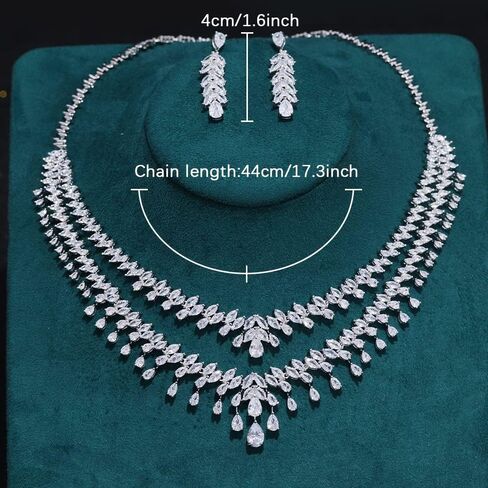 Jorsnovs الفضة الدمعة الطبقات قلادة للنساء مجوهرات الزفاف مجموعة بيان حفلة موسيقية عيد ميلاد أقراط ومجموعة قلادة in Kuwait