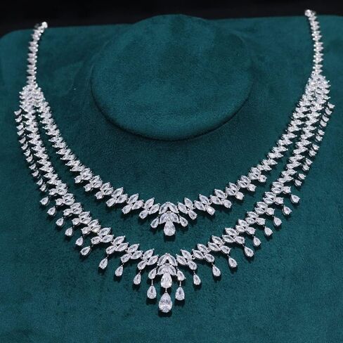 Jorsnovs الفضة الدمعة الطبقات قلادة للنساء مجوهرات الزفاف مجموعة بيان حفلة موسيقية عيد ميلاد أقراط ومجموعة قلادة in Kuwait