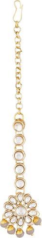 Jwellmart Gold Polish Faux Kundan Bridal Wedding Choker Necklace Earrings Tika Combo Set Bollywood Party Traditional Fashion Indian Jewelry Jewellery Set for Women in Kuwait
