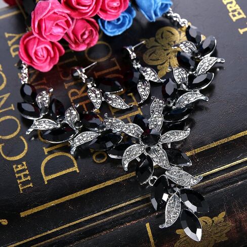 BriLove Women's Wedding Bridal Crystal Marquise-Shape Leaf Flower Enamel Statement Necklace Dangle Earrings Set in Saudi Arabia