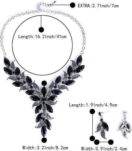 BriLove Women's Wedding Bridal Crystal Marquise-Shape Leaf Flower Enamel Statement Necklace Dangle Earrings Set in Saudi Arabia