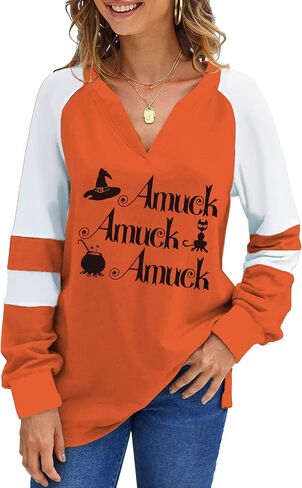 Valentine's Day Women's Loose V-Neck Cute Love Long Sleeve Heart Shirts in Saudi Arabia