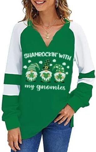 Valentine's Day Women's Loose V-Neck Cute Love Long Sleeve Heart Shirts in Saudi Arabia