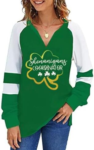 Valentine's Day Women's Loose V-Neck Cute Love Long Sleeve Heart Shirts in Saudi Arabia