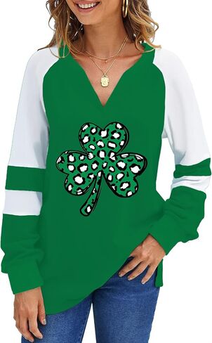 Valentine's Day Women's Loose V-Neck Cute Love Long Sleeve Heart Shirts in Saudi Arabia