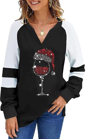 Valentine's Day Women's Loose V-Neck Cute Love Long Sleeve Heart Shirts in Saudi Arabia