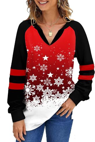 Valentine's Day Women's Loose V-Neck Cute Love Long Sleeve Heart Shirts in Saudi Arabia