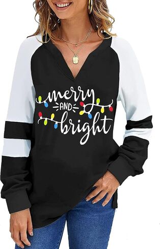 Valentine's Day Women's Loose V-Neck Cute Love Long Sleeve Heart Shirts in Saudi Arabia