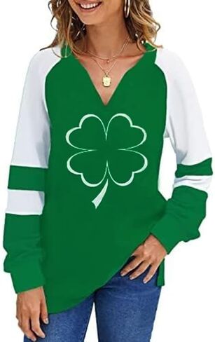 Valentine's Day Women's Loose V-Neck Cute Love Long Sleeve Heart Shirts in Saudi Arabia