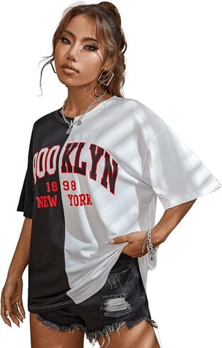 تيشيرت نسائي SOLY HUX كبير الحجم برسوم جرافيك كاجوال صيفي بأكمام قصيرة in Kuwait