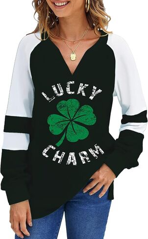 Valentine's Day Women's Loose V-Neck Cute Love Long Sleeve Heart Shirts in Saudi Arabia