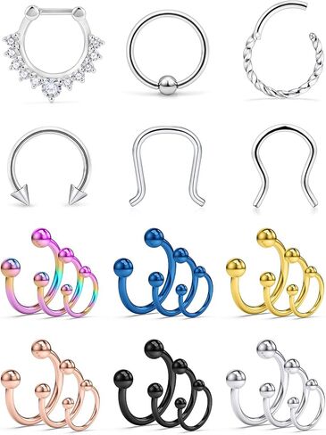 SCERRING 16G الحاجز هوب الأنف خواتم 316L الفولاذ المقاوم للصدأ حدوة الحصان الأنف هوب الدائري الغضروف Daith الزنمة الفرس التجنيب هيئة ثقب المجوهرات 24 قطعة in Kuwait