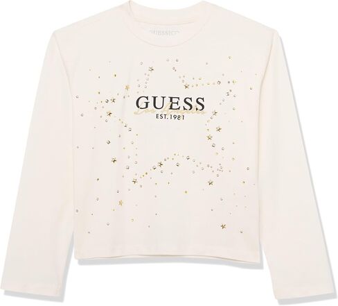 GUESS girls Organic Knit Rhinestone Logo T-shirt Regular (pack of 1) in Saudi Arabia