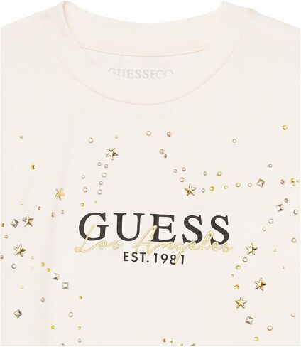 GUESS girls Organic Knit Rhinestone Logo T-shirt Regular (pack of 1) in Saudi Arabia
