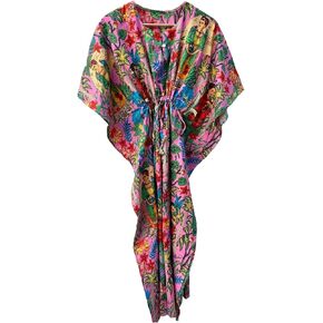Pranipat Handicrafts Indian Long Frida Kahlo Print Hippie Caftan Maxi Women Sleepwear Beach Coverup Intimate Dress in Kuwait