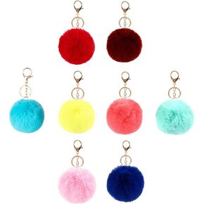 generic 8PCS Pom Pom Keychain Faux Fur Fluffy Puff Ball Keychain Keyring For Car Purse Handbag Backpack in Saudi Arabia