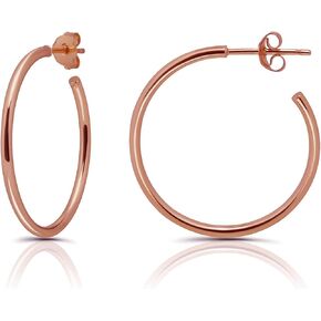 Hoops & Loops 925 Sterling Silver Open 1.5mm Thin Polished Round C-Hoop Earrings for Women Teen Girls| Silver, Yellow, Rose Gold, Black 15mm-40mm in Saudi Arabia