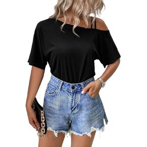 بدلة LilyCoco بدون أكتاف للنساء، ملابس علوية مثيرة غير متماثلة وأكمام قصيرة in Kuwait