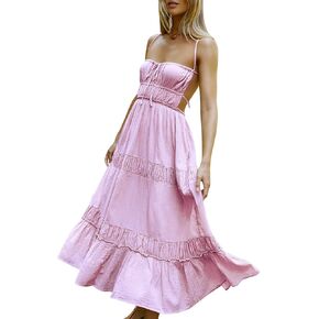 HeSaYep Sexy Dress for Women 2024 Trendy Summer Backless Flowy Dress Spaghetti Strap Maxi Dress in Kuwait