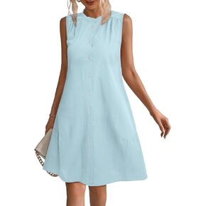 فستان صيفي نسائي من ZaBERRY برقبة دائرية وأزرار سفلية، فساتين قميص قطنية للنساء 2024 in Kuwait