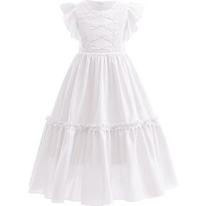 Kids Flower Girls Vintage Lace Boho Party Princess Dresses Long Hollow Communion Pageant Bridesmaid Wedding A-line Maxi Gown