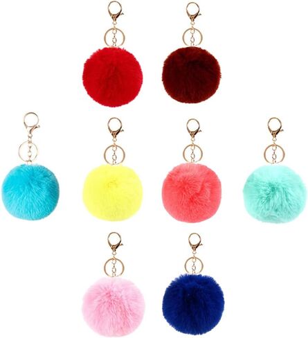 generic 8PCS Pom Pom Keychain Faux Fur Fluffy Puff Ball Keychain Keyring For Car Purse Handbag Backpack in Saudi Arabia