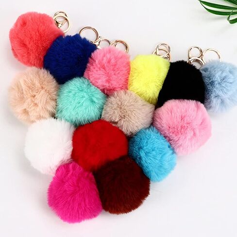 generic 8PCS Pom Pom Keychain Faux Fur Fluffy Puff Ball Keychain Keyring For Car Purse Handbag Backpack in Saudi Arabia