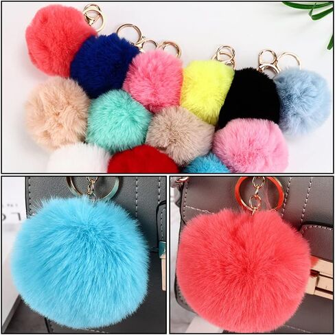 generic 8PCS Pom Pom Keychain Faux Fur Fluffy Puff Ball Keychain Keyring For Car Purse Handbag Backpack in Saudi Arabia