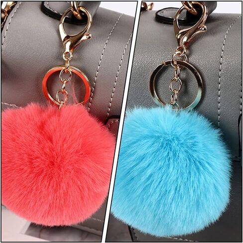 generic 8PCS Pom Pom Keychain Faux Fur Fluffy Puff Ball Keychain Keyring For Car Purse Handbag Backpack in Saudi Arabia